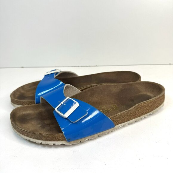 Birkenstock Madrid Sandals Womens Size 42 US 11 Blue Patent Slip On Comfort Shoe - Picture 4 of 11